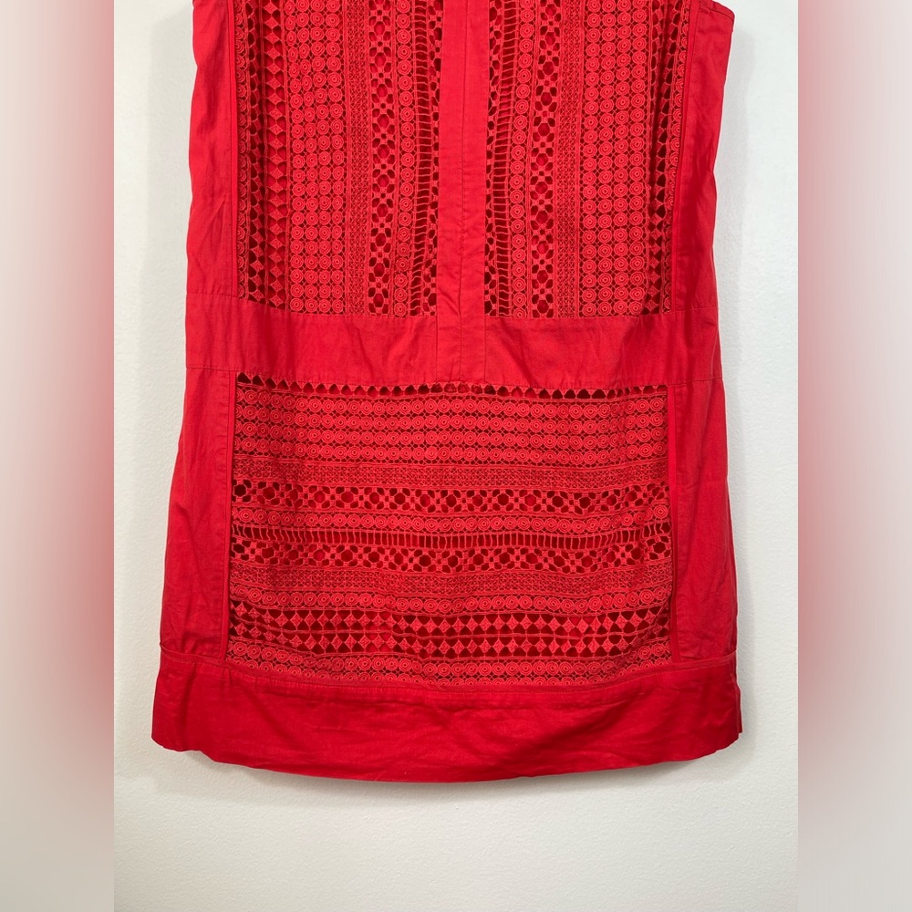 J.Crew Radish Coral-Red Embroidered Lace Sleeveless Shift Dress Cotton Size M - Picture 10 of 14